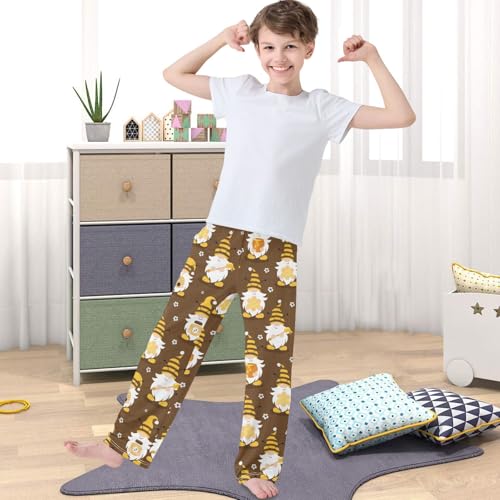 Boy's Pj Pants Flowers Honey Bee Gnomes Lounge Bottoms Elastic Waist Kids Joggers with Pockets Size 6-144