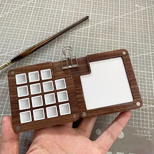 Tragbare Skizzenbuch-Palette, Holz, Mini-Reise-Farbpalette, 15 Raster, magnetische Palettenbox für Aquarellmalerei, Acrylmalerei, Farbschutz mit Deckel und Mischtablett, mit 15 Ritern und 1 Clip Cover