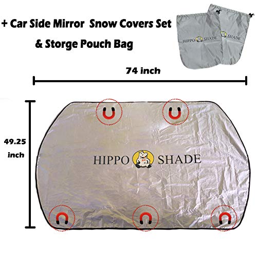 Big Hippo Snow Cover, Magnetic Windshield Snow Cover and Mirror Covers Used for Storage Pouch - Ice Frost Windshield Cover Wind Proof Car Cover in All Weather, Fit for Cars, Trucks, SUV, Vans Vehicle