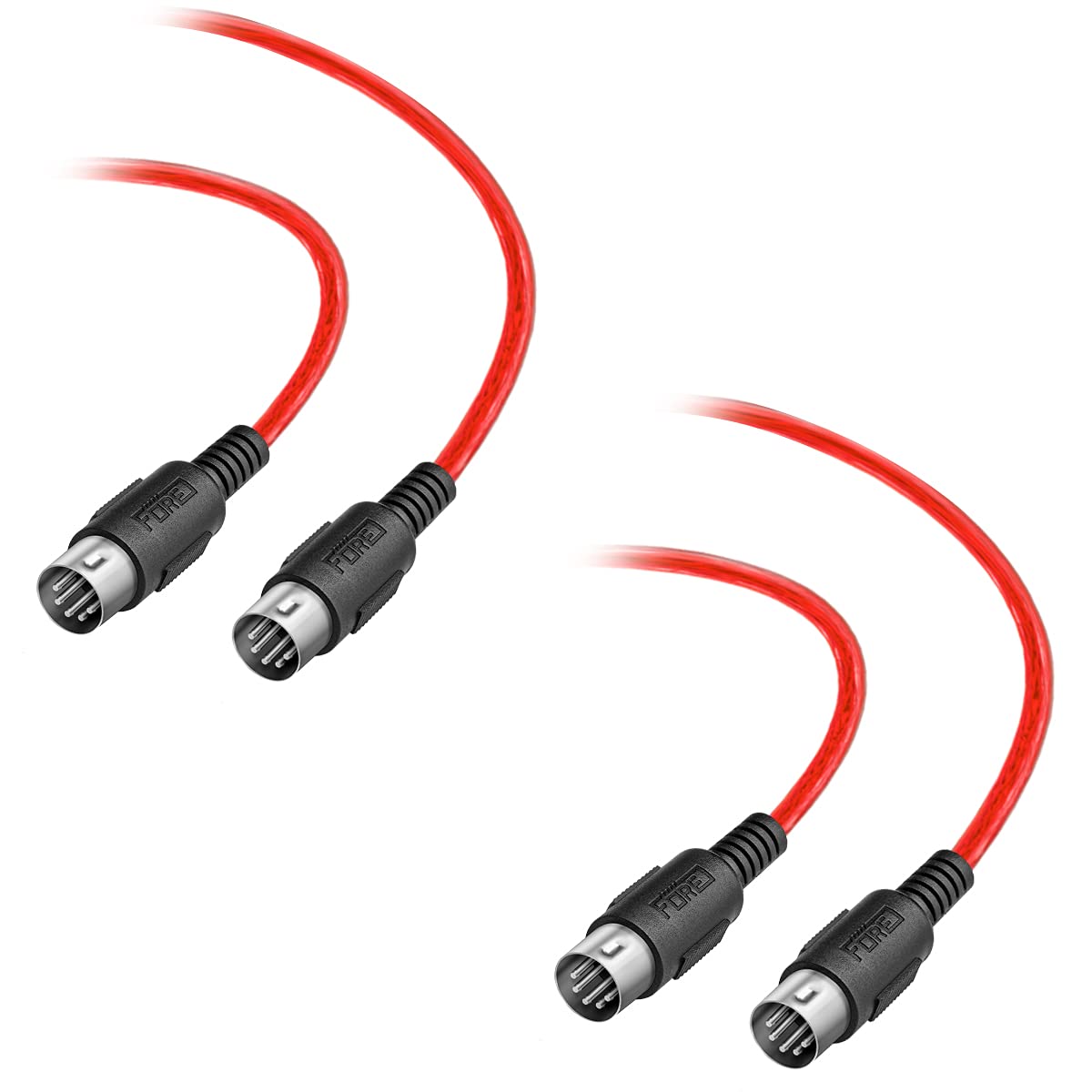 FORE 2-Pack 5-Pin DIN to 5-Pin DIN MIDI Cable for DJ Sets/Electric Drum/Keyboard/Electric Piano Color Red 14.5 Feet (2 Pack) : Musical Instruments