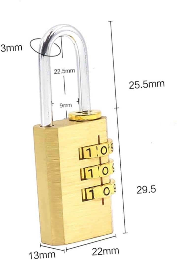4pcs Zinc Alloy Combination Lock for Travel Luggage and Cabinets Digital Padlock Dial Password System for Suitcase Backpack and Security Brass Color
