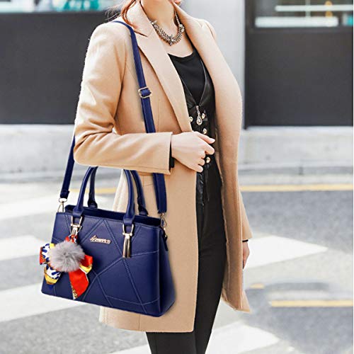 Bolso Satchel para Mujer de Cuero Sintético Azul Marino miniatura 2