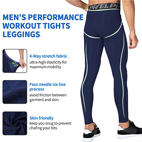 Eargfm Men's Compression Workout Gym Pockets Running Baselayer Pants, Navy Blue, Large #TOP1