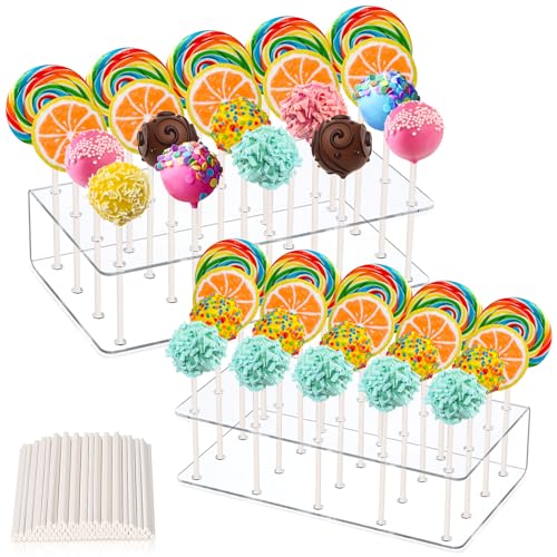 Szaboviktoria 2 unidades Suporte para pirulito e Pop Cakes acrílico para pirulipo, 100 unidades palitos de Cake Pops, com 20 orifícios, para Halloween, aniversários, casamentos, chás de bebé, festas