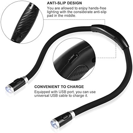 LEDGLE Hands Free Hug Light Neck Book Light Rechargeable LED Night Light Reading Lamp, 4 LED Beads, 3 Adjustable Brightness, USB Cable Included for Reading in Bed or Reading in Car?Black