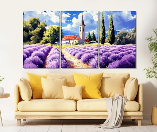 Peinture aquarelle champ de lavande affiche imprimée sur toile décoration murale salon 60x90