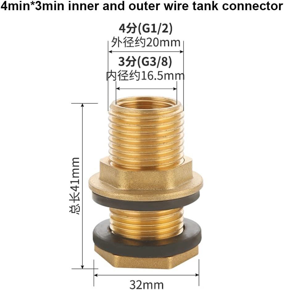 Bulkhead Fitting Connector Tank Water Hose Rain Threaded Brass Adapter Internal to External Filament, for Garden Fittings Spigot Drain Part Tubs Copper(OD 48mm)