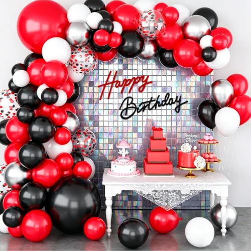 Image of TONIFUL Happy Birthday Sign for Backdrop - Black Red Felt Banner - Includes Dot Glue - Perfect for Birthday Party Backdrop,Wall Decr,Balloon Arch,Photo Background
