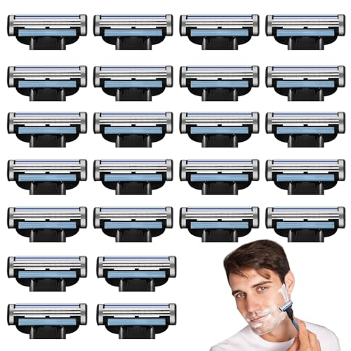 24 Piezas Hojas Afeitar Compatibles con Cuchillas Gillette Mach 3, Hoja Afeitar Negra para Cuchillas de Afeitar Gillette Mach 3, 3 Capas Hojas Precisión Compatibles con Hojas Afeitar Gillette Mach3