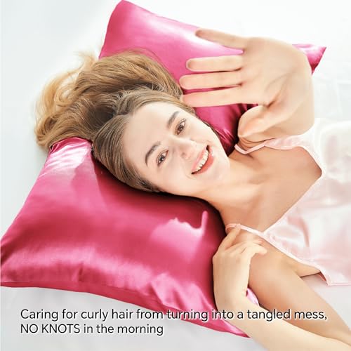 BEDELITE Satin Pillowcase with Zipper 2 Pack, Hot Pink Pillow Cases Standard Size, Super Soft and Cooling Similar to Silk Pillow Cases, Gift for Women Men(20x26 Inches)