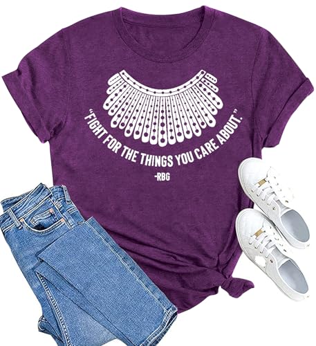MAIHUN RBG Shirt for Women Ruth Bader Ginsburg Tshirt Women Equality Shirts Fight for The Things You Care About Tee Tops Purple