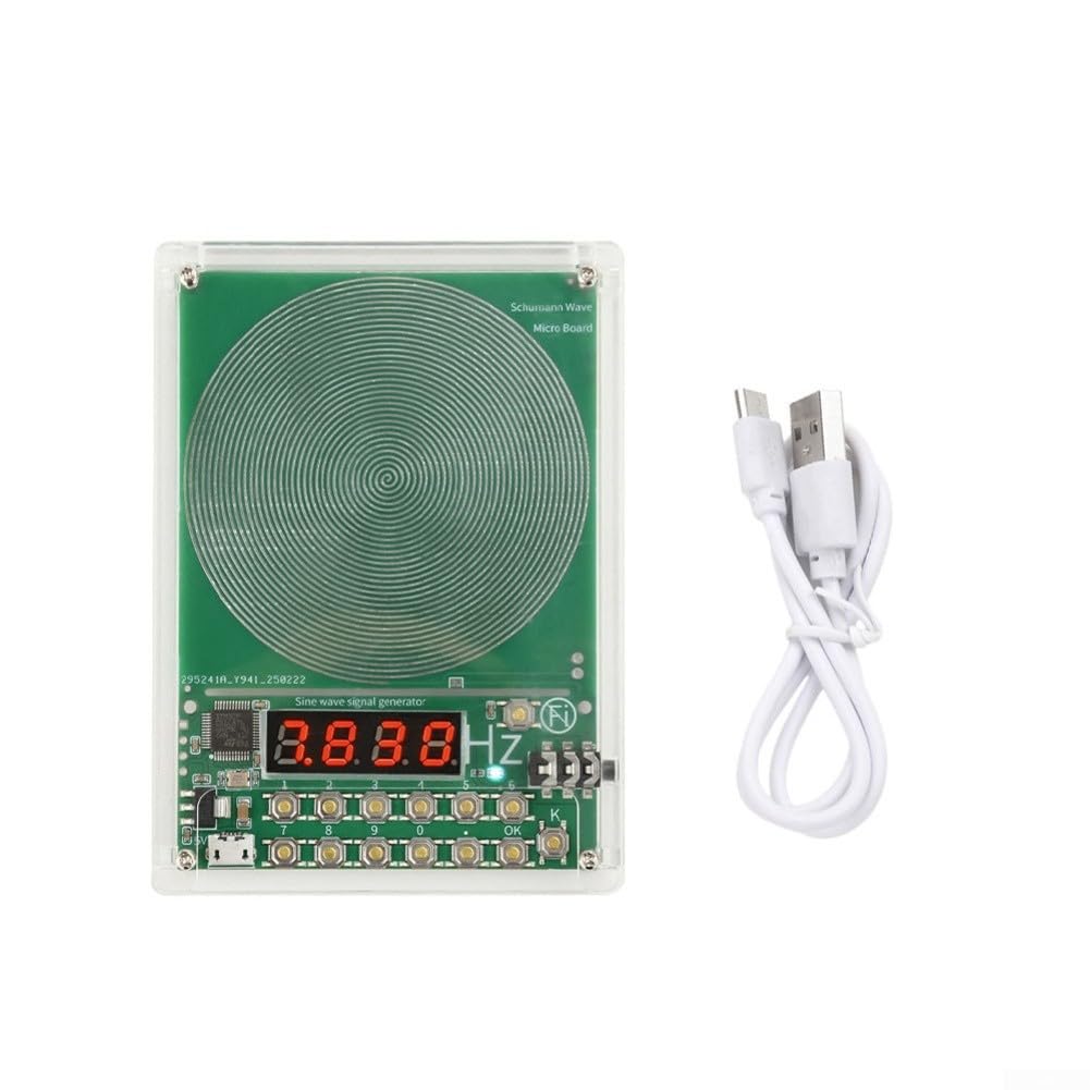 Générateur d'ondes Schumann 7,83 Hz - Fréquence réglable - Gamme complète de 0,01 Hz à 100 000 Hz - Sortie d'onde sinusoïdale - Avec alimentation USB - Coque en acrylique vert (doré)