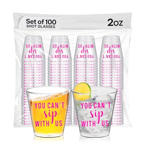 You Can't Sip With Us Bachelorette Shot Glasses – 100 Pcs Plastic Party Cups for Mean Girls Decorations, Girls Night Favors, Funny Birthday Supplies And Decor, Theme Party Night Decorations For Adults