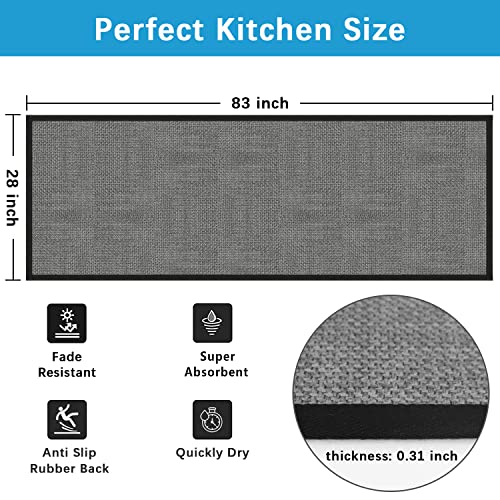 Hallway Runner Rug Mat Non Slip, 83" X 28" Low Profile Runner Rugs With Rubber Backing, Extra Large Non Slip Rug Runner Carpet Gray, Easy Clean Home Entry Rug Rubber Floor Mats, Grey #TOP1