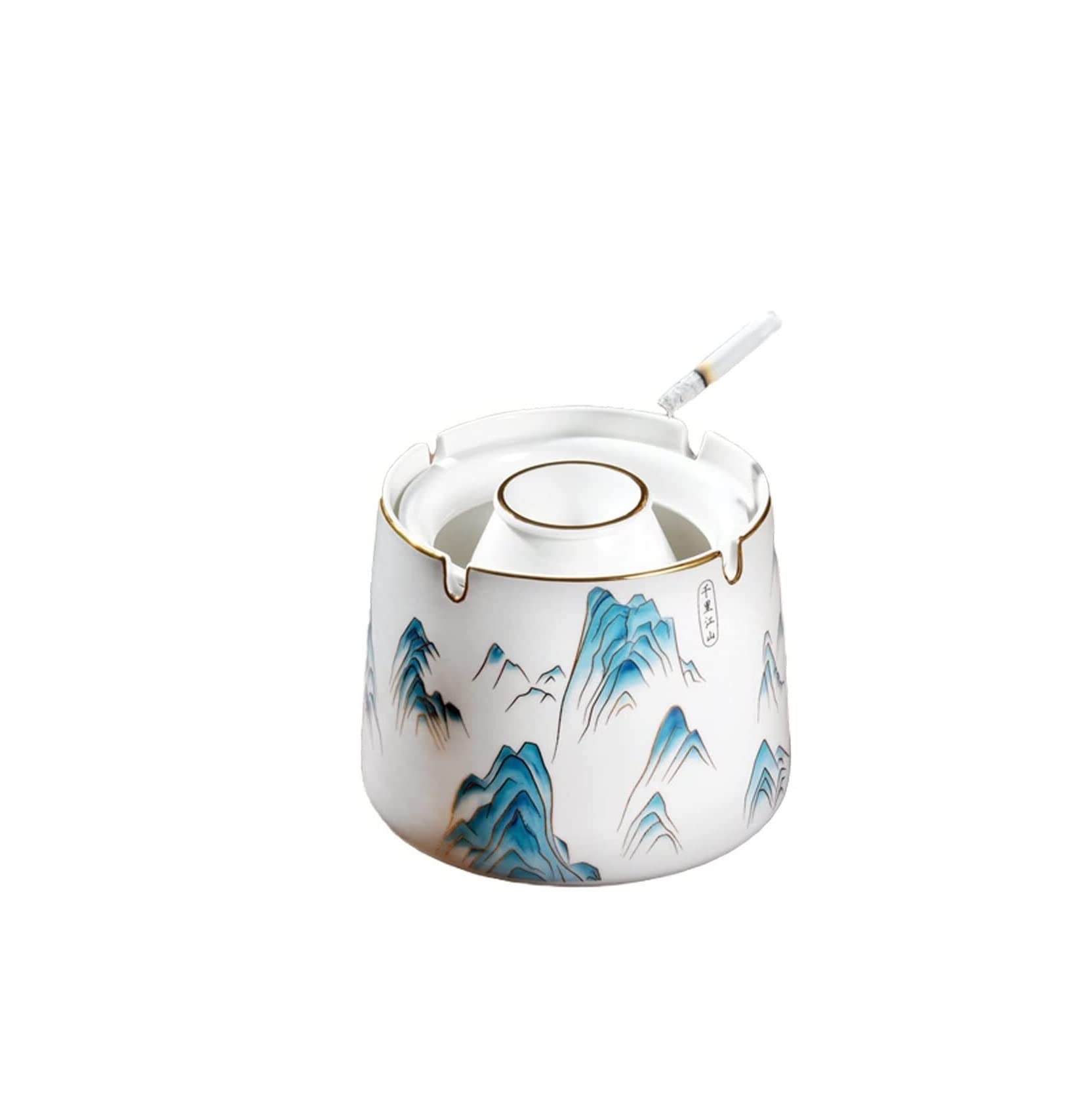 ashtray， Ash Trays Anti-Fly Ceramic Cigarettes Tray, Desktop Smoking Ashtrays Home Outdoor(Blue,14.5Cm)