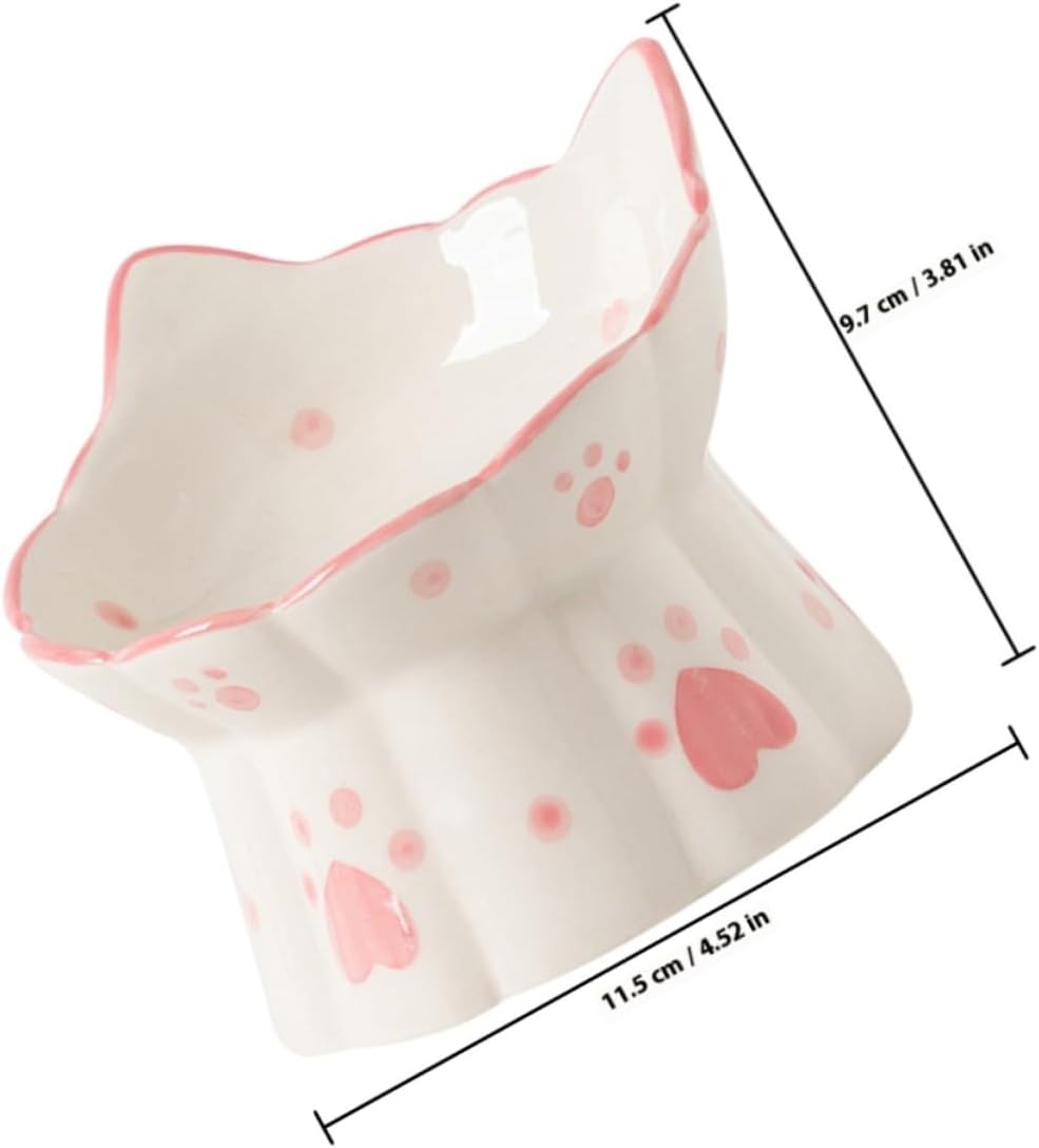 2Pcs Ceramic Elevated Cat Bowl with Neck Protection, Tilted Raised Food and Water Bowls for Indoor Cats and Small Dogs, Anti-Spill Pet Feeding Dish