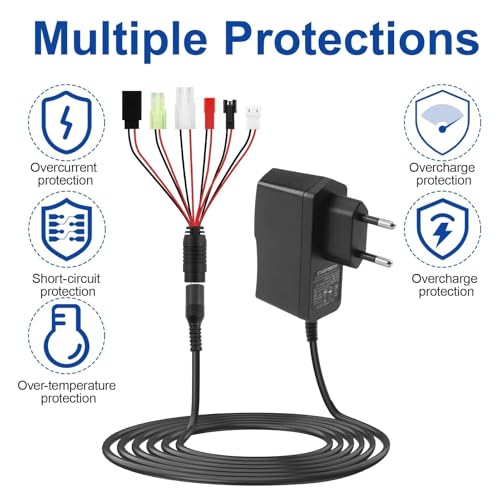 RC Ladegerät Intelligentes 2.4V-12V NIMH/NICD Akku Ladegerät Mit 6 Anschlüssen Mini und Standard TA-Miya/SM 2P/JST/Huanqi/XH3P Chargeur Batterie Voiture RC Für Ferngesteuerte Autos, Flugzeuge, Boote