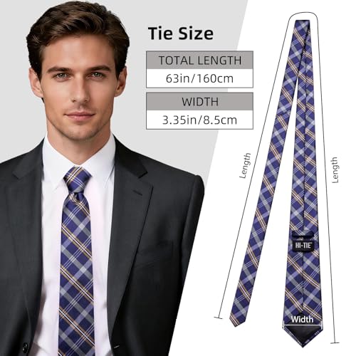 Image of Hi-Tie 63 inches Striped Paisley Extra Long Ties for Men Silk Necktie with Lapel Pin Tie Clip Big and Tall Men Formal Wedding