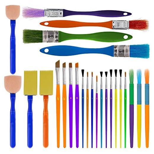 U.S. Art Supply 25-Piece Children's All Purpose Paint Brush Set - Artist Variety Value Pack, 6 Types, Flat, Round, Chip, Mop, Foam Tipped Brushes - Fun Kid's Party, School Student Class Craft Painting