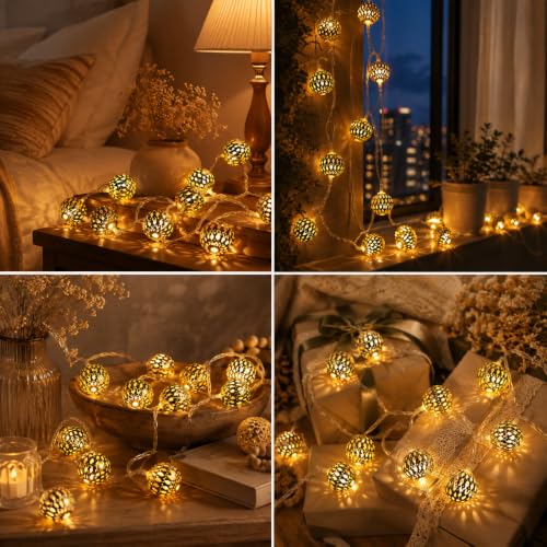 Image of One94Store 3 Meter 14 LED Maccoran Ball String Lights - Perfect for Indoor /Outdoor Decoration for Diwali, Christmas, Birthday, Navratri, and Valentine's Day Gifts(Warm White)