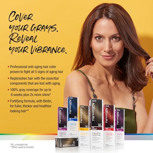 Image of AGE beautiful Permanent Hair Color Cream, 100% Gray Coverage Hair Dye with Biotin Anti-Aging Formula for Fuller, Thicker Hair, Professional Salon Quality