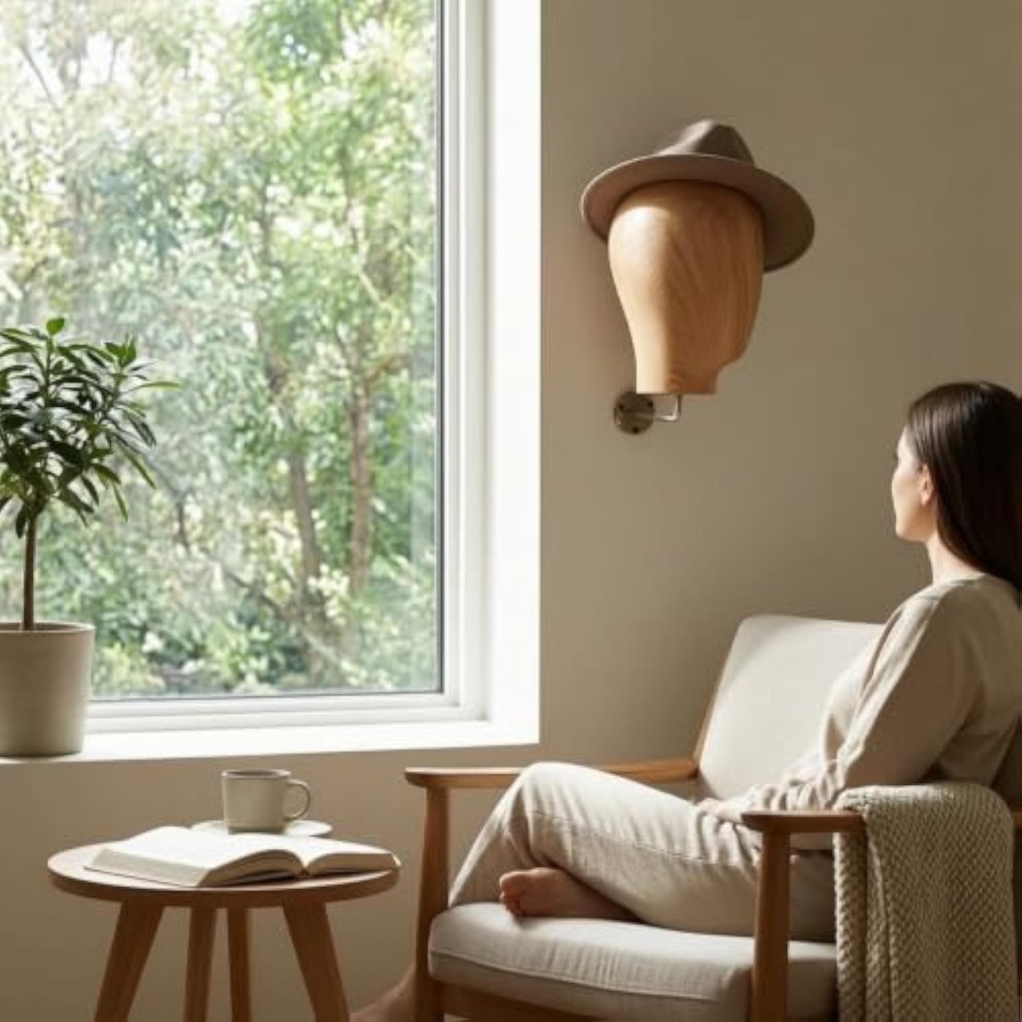 Wood-Grain Mannequin Head with Wall Mount