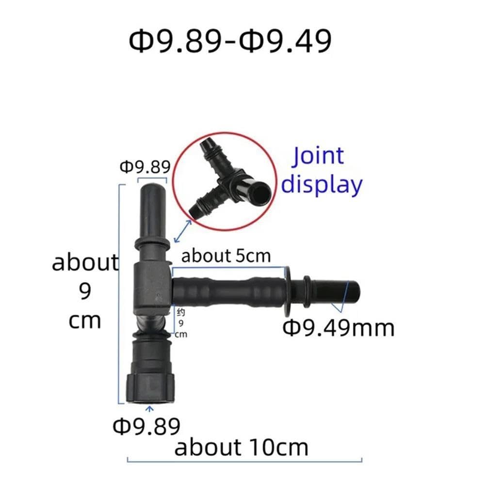 Conector en T de línea de combustible de plástico de 9,89 mm, 2 macho,