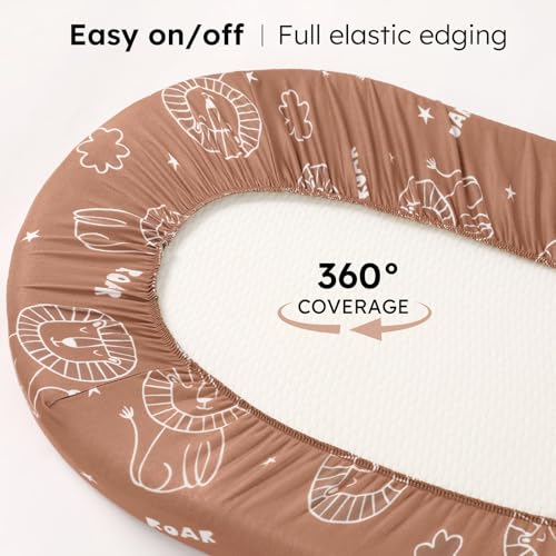 Image of Baby Bassinet Sheets, 3 Pack Fitted Bassinet Mattress Sheets, Compatible with Halo Bassinest Swivel Sleeper & Oval Hourglass Rectangle Mattress, Ultra Soft Brown Lion