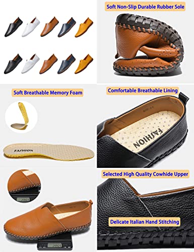 Men's Leather Slip-on Loafers,Lightweight Comfy Cutout Breathe Plain Toe Hand-Stitching Oxford Driving Casual Shoes2