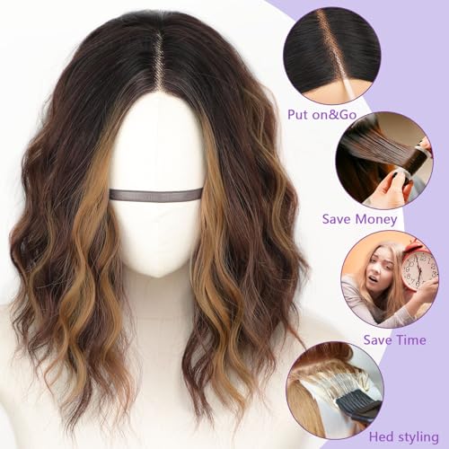 Perruque ondulée naturelle AISI HAIR avec reflets châtain méché - 4