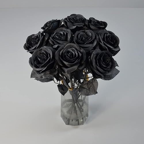 Miniatura 6 de 10 rosas artificiales, flores artificiales para decoración de Halloween, tallo largo, rosas artificiales para el hogar, Halloween, gótico,