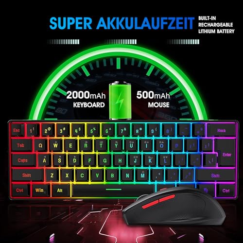 Image of Snpurdiri 2.4G Wireless Gaming Keyboard and Mouse Combo, Include Mini 60% Merchanical Feel Keyboard, Ergonomic Design Wireless Mouse