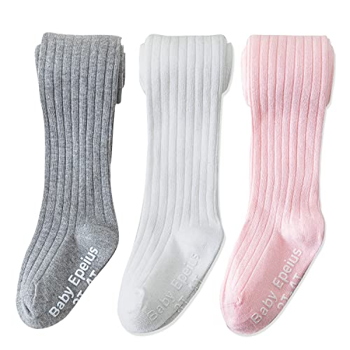 Image of Epeius Baby Girls Tights 3 Pairs Pack Seamless Non Slip /Skid Grip Cotton Leggings