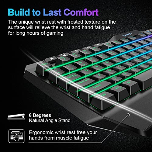 Npet K32 Wireless Gaming Keyboard Rgb With Wrist Rest - Long-Lasting Rechargeable Battery - Quick And Quiet Typing - Water Resistant Backlit Wireless Keyboard For Pc Ps5 Ps4 Xbox One Mac - Black #TOP4