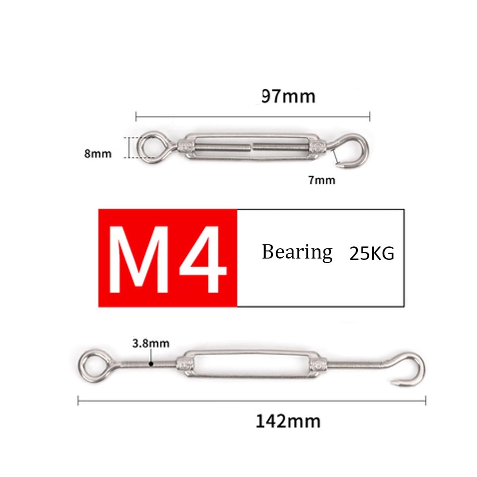 Tensor de Cable con Tensor de Cadena, Herramienta de conexión de tensión de Cuerda de Alambre, Tensor de Ojo de Corchete de Acero Inoxidable 304, Varios tamaños(M5)