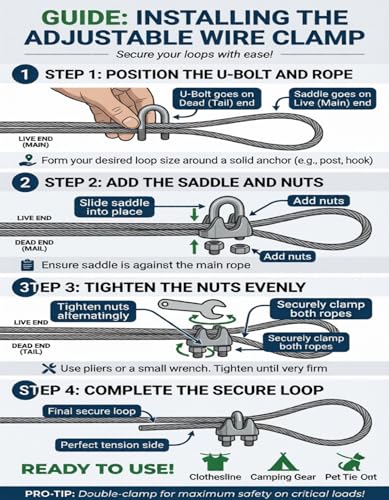 Image of 20 Meters 4mm Heavy Duty PVC Coated Stainless Steel Wire Rope Kit Rust-Proof Steel Cable with 4 UClamps & 2+2 Carabiner Hooks Multipurpose Wire for Balcony Clothesline, Hoisting & DIY