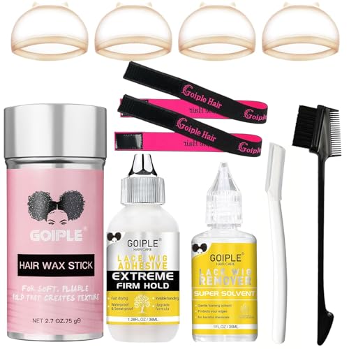 Lace Wig Glue Kit Lace Front Glue Kit for Wigs Strong Hold Adhesive for Wigs and Hair Systems Invisible Bonding Adhesive Wig Remover Hair Wax Stick Edge Band Razor & HD Wig Cap