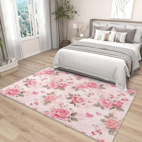 Tapete Floral 3x5 Soft Antideslizante Lavable Rosado miniatura 5