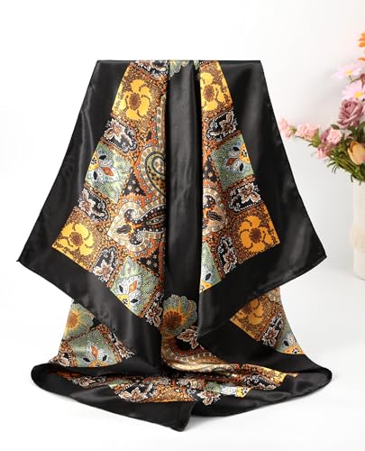 AWAYTR 35" Large Silk Hair Scarf for Women - 4Pcs Satin Head Scarf Square Hair Bandanas Floral Wild Rag Sleeping Head Wraps4