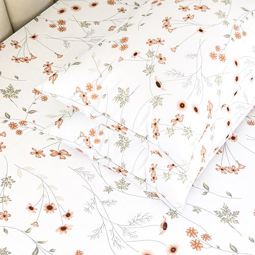 Image of LINENWALAS 100% Cotton Percale Large Standard Size Pillow Case Set of 2, Crisp and Cooling 200 TC, Premium Cotton Printed Bed Pillow Covers (20x30 inch, Crimson Flower)