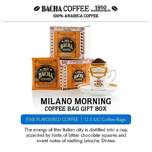Bacha Coffee (バシャコーヒー) | Milano Morning Fine Flavor Coffee 100% Arabica Beans, Medium Dark Roast, Individually Wrapped Drip Bags, 12-Pack