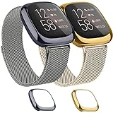 Tobfit [2 Pack] Metal Bands Compatible with Fitbit Versa 2, with [2 x TPU Screen Protector Case]...