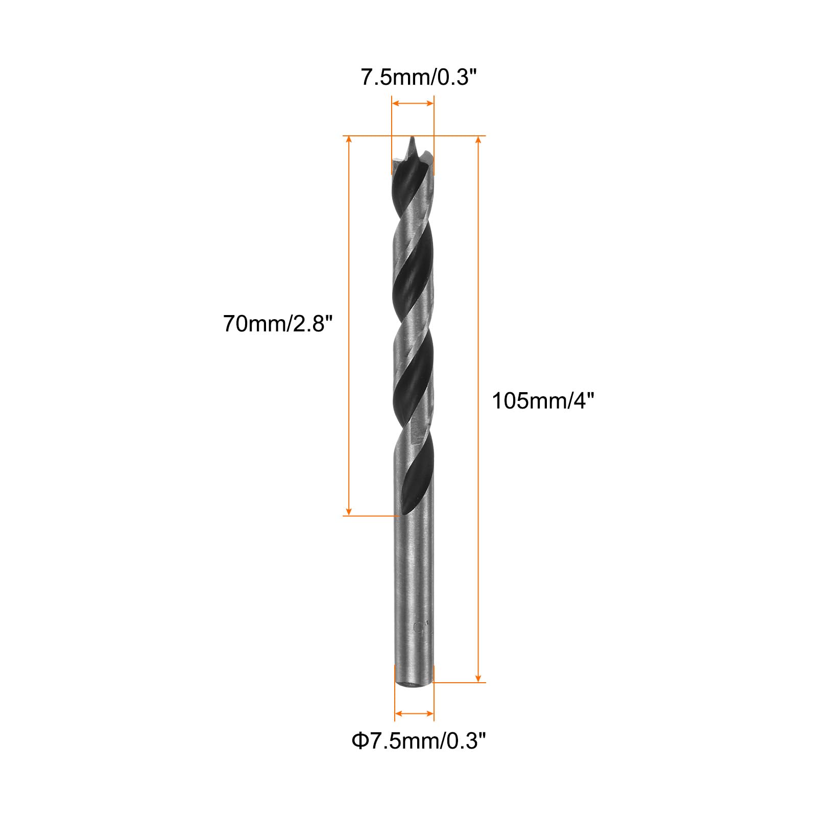 QUARKZMAN 2pz Punte Trapano Brad Point 7.5mm(19/64") Dia Punta Dritta Codolo Tondo Punta Brad Metrica 2.8" Profondità Foratura Punta Elicoidale Spirale per Falegname Legno Plastica Gomma