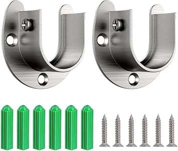 2 Pack Wardrobe Rail Bracket - Flange Rod Holder, Closet Rod Bracket End Supports Sockets Stainless Steel U-shaped Closet Pole Sockets for Wardrobe Shower Curtain, 25mm