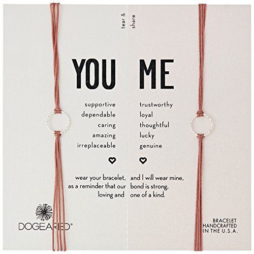 Dogeared Sparkle Ring On Taupe Cord with Adjustable Bead Closure Sterling Silver Bracelet