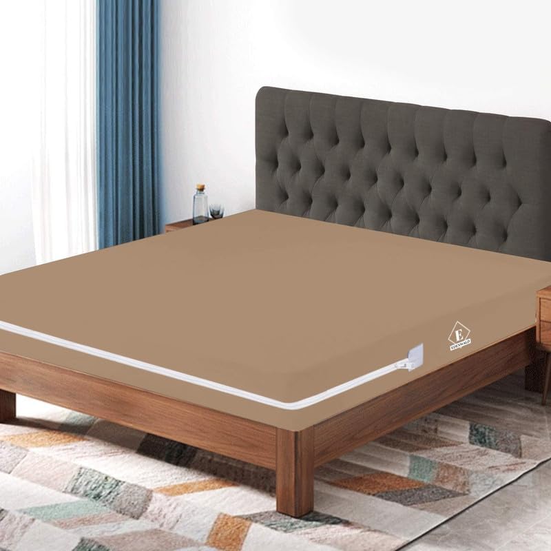 Edenwald Waterproof Mattress Protector with Zipper Chain, Single Size (78x42 Inches)_with 8 Inch Drop Beige, Zippered Mattress Encasement, Bed Cover, Six-Sided Edenwald Waterproof Mattress Protector