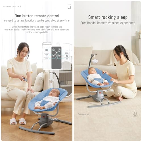 Image of StarAndDaisy Baby Rockers for 0 to 2 Years, Baby Multi Functional Rocker for Babies, Infants & Toddler with Mattress, 5-Level Automatic Swing & Bouncer /Cradle with Touch Panel & Hanging Toys (Blue)