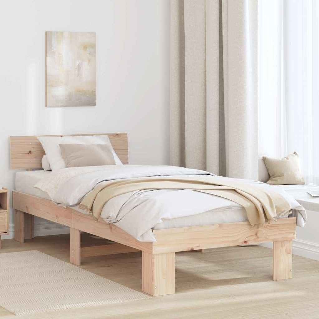 vidaXL Cadre de lit avec tête de lit Naturel 90 x 190 cm Pin Massif, Cadre de lit en pin rectangulaire, Design Moderne Robuste pour Chambres contemporaines, Solution de mobilier Pratique