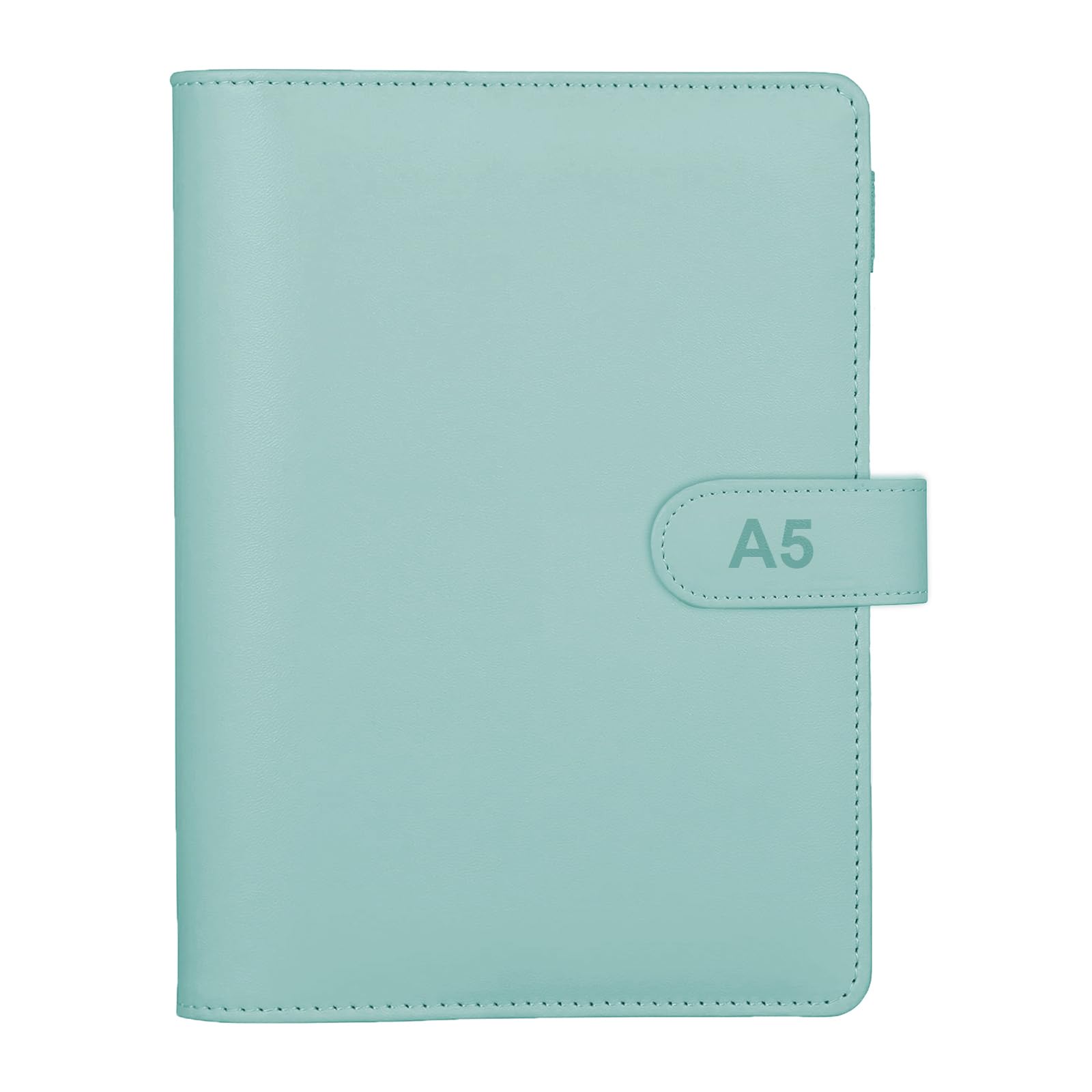 A5 Ring Binder PU Leather Refillable 6 Ring Budget Binder Cover for A5 Filler Paper, Loose Leaf Personal Organizer with Magnetic Buckle for Office School Travel (Blue, Inner Paper Not Included)