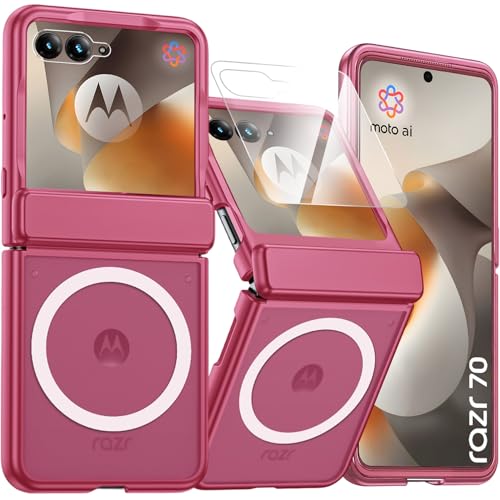 Coque rigide Motorola Razr 50/60/70 transparente givrée premium rose MagSafe